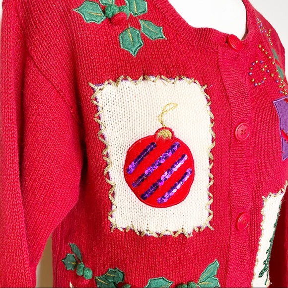 Vintage | Ugly Holiday Sweater Knit Cardigan Sz. S - Picture 4 of 9